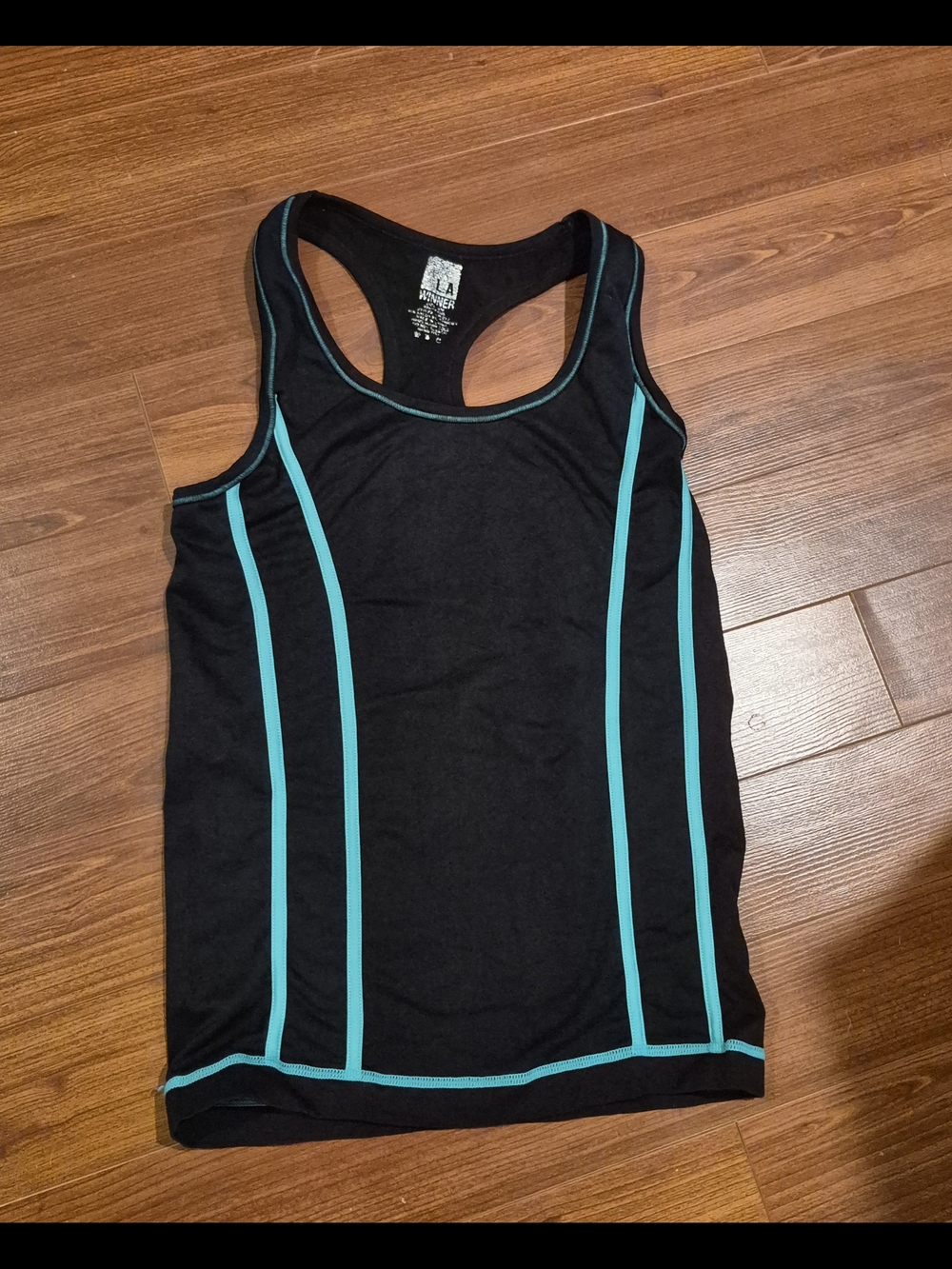 Black Racerback Tank with Teal Contrast Piping - Picture 1 of 3